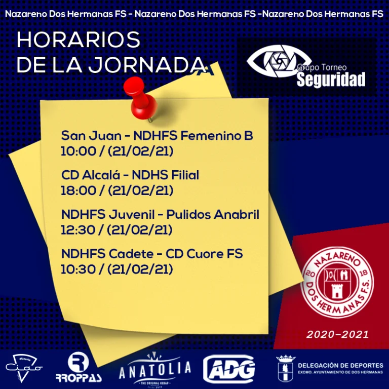 Horarios de la Cantera del GTS Nazareno Dos Hermanas para el 20-21 de febrero
