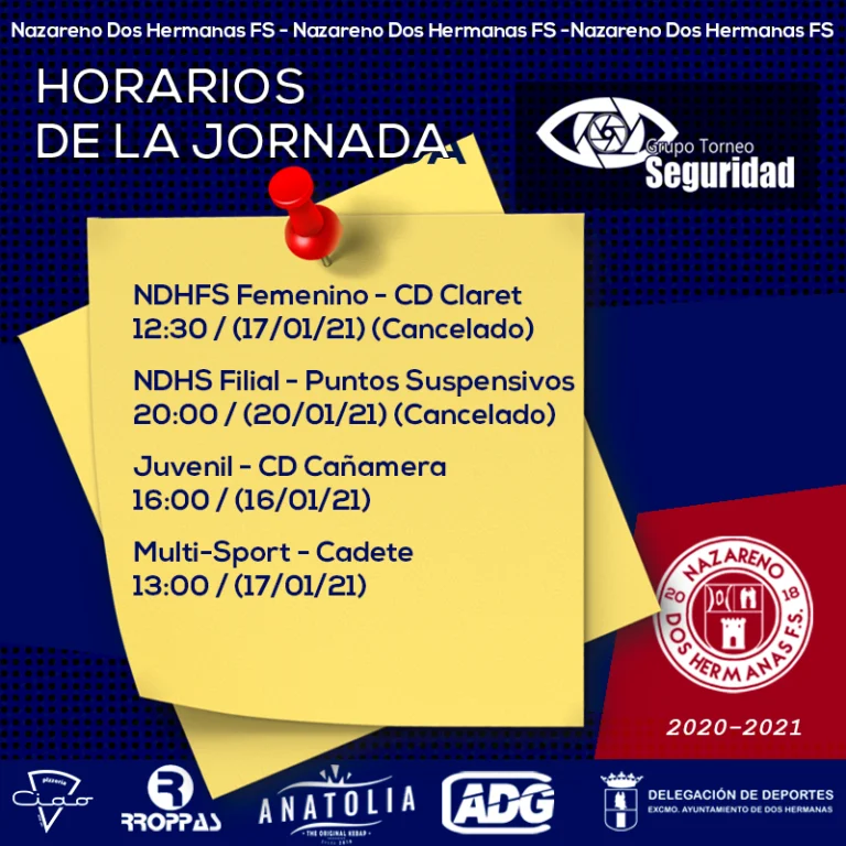 Horarios de la jornada del GTS Nazareno Dos Hermanas FS para el 16/17 de enero